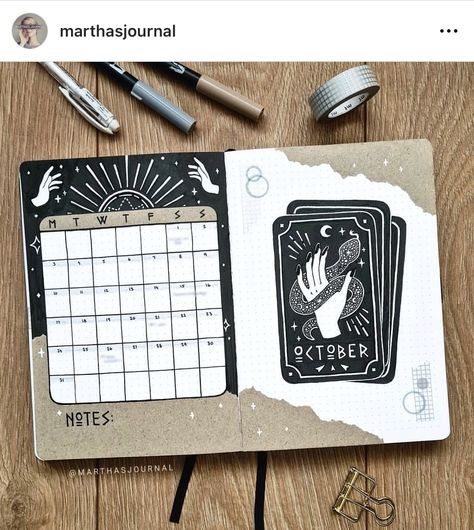 Bullet Journal Halloween, Bullet Journal October, Magic Drawing, Bullet Journal Month, Tarot Magic, Bullet Journal Cover Ideas, Bullet Journal Notes, Creation Art, Bullet Journal Aesthetic