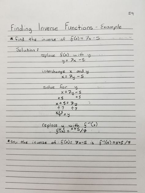 Finding Inverse Functions -- Example 1 Inverse Functions Notes, Composition Of Functions Math, Composite Functions Notes, Pre Algebra Notes, Advanced Algebra Notes, Functions Notes Algebra 1, Algebra Notes, Functions Math, Probability Math