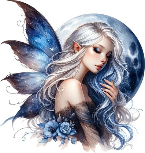 Moon Fairy (2/2) | Pearltrees Fairy And Moon Tattoo Designs, Celestial Fairy, Moon And Fairy, Moon Fairy Tattoo Designs, Moon Fairy Drawing, Moon Fairy Art, Cottagecore Tea, Moon Fairy, Fantasy Fairy