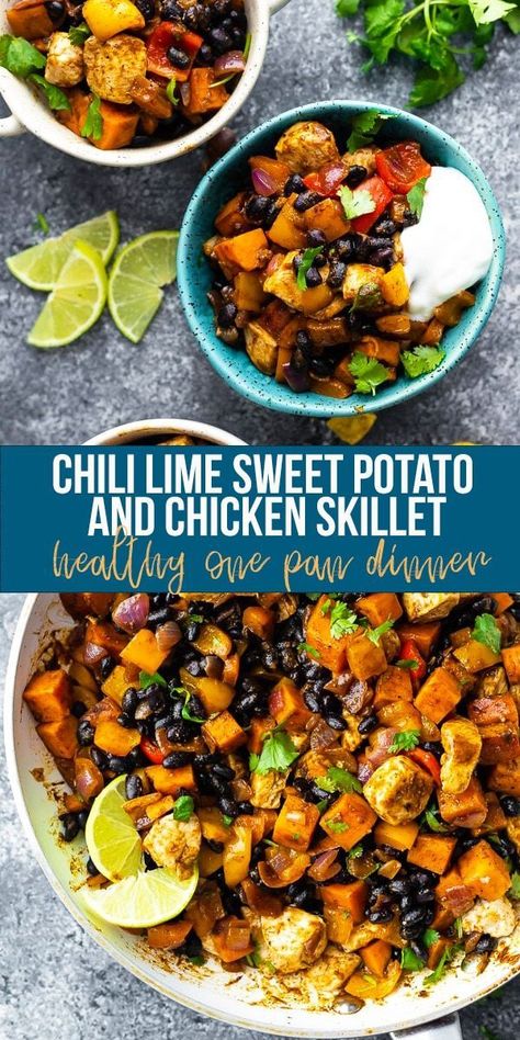 Healthy Dinner Recipes Skillet, Meals With Roasted Sweet Potatoes, Quinoa Bowl With Sweet Potato And Chicken, Dinner Recipes For Diet, Meal Preps With Sweet Potatoes, Quick Easy Light Meals, Chili Lime Sweet Potato And Chicken Skillet, Chicken Bowls With Sweet Potatoes, Healthy Dinner One Pot Meals