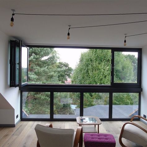 Alternative Glazing For Lofts · 1st Folding Sliding Doors Loft Conversion Windows, Folding Sliding Doors, Door Alternatives, Dormer Loft Conversion, Loft Windows, Folding Windows, Glass Balcony, Sliding Folding Doors, Balcony Window