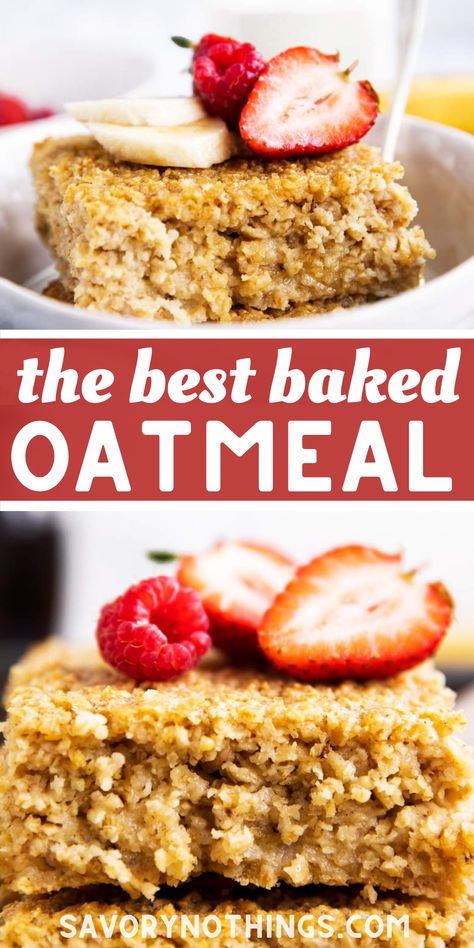 There's nothing better than a breakfast that basically makes itself! This baked oatmeal recipe comes together in a snap and tastes amazing. | #breakfast #brunch #oatmeal #brunchrecipe #easybakingrecipes Brunch Oatmeal, Best Baked Oatmeal, Baked Oatmeal Recipes Breakfast, Baked Oatmeal Recipe, Oatmeal Breakfast Bars, Breakfast Oatmeal Recipes, Amazing Breakfast, Baked Oatmeal Recipes, Oatmeal Recipe