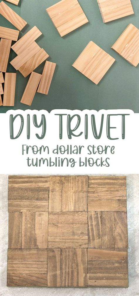 Diy Wood Trivets, Trivets Diy, Dishwasher Safe Mod Podge, Wood Trivets, Tumbling Blocks, Wood Shop Projects, Hot Dishes, Dollar Tree Diy Crafts, Diy Cardboard