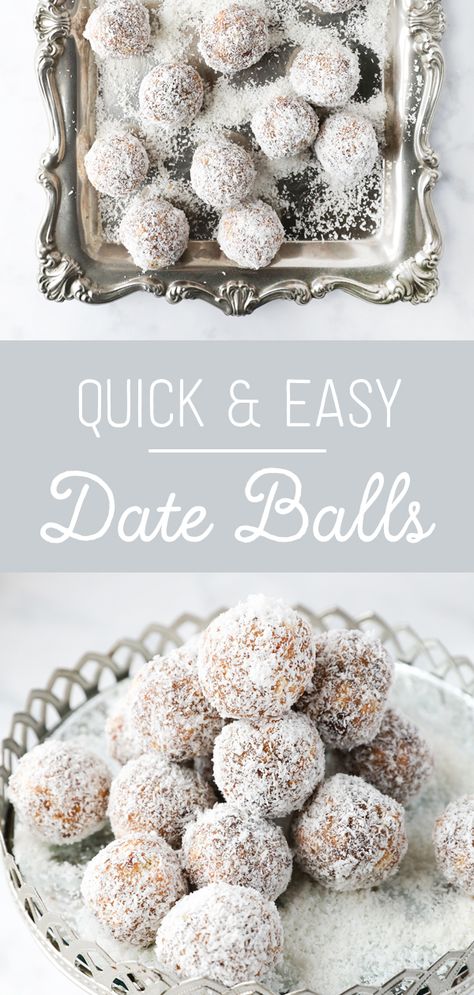 Absolutely delicious date balls. So moreish and a great recipe to make with kids. Pin to your recipe board for later. Date Balls Recipe With Marie Biscuits, Date Balls Recipe Easy, Date Ball Recipe, Lazy Desserts, Date Balls Recipe, Tooth Cookies, Tennis Biscuits, Coconut Ice Recipe, Ramzan Recipes