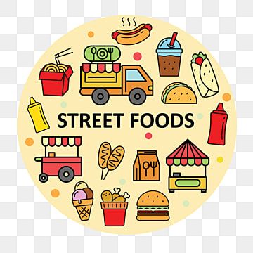 Street Food Design, Circle Logo Design, Food Clipart, Food Cartoon, Food Street, Vector Food, Street Foods, Food Concept, Illustration Food