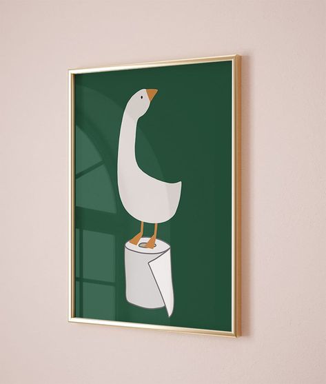 Bathroom Wall Decor, Silly Goose Bathroom Art Print , Toilet Paper, Bathroom Kids Art, Dark Green Nursery Decor, Toilet Art, Funny Art Print - Etsy Picture In Bathroom Ideas, Bathroom Photo Collage, Green Bathroom Prints, Bathroom Art Colorful, Apartment Bathroom Decor Ideas Green, Bathroom Art Modern, Green And Yellow Bathroom Ideas, Boys Bathroom Art, Silly Bathroom Decor