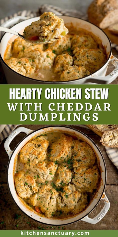 Cheddar Dumplings, Best Chicken Stew, Chicken Stew And Dumplings, Chicken Dumpling Soup, Pork Casserole, Stew And Dumplings, Quick Pasta Recipes, Stew Chicken Recipe, Autumn Evening