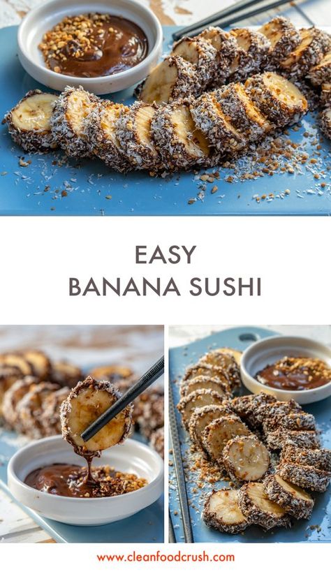 Banana Sushi, Dessert Sushi, Clean Eating Desserts, Resep Diet, Clean Food Crush, Food Crush, Clean Food, Snacks Für Party, Healthy Snacks For Kids