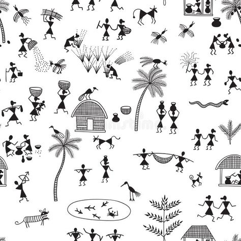 Warli Tribal Art Stock Illustrations – 80 Warli Tribal Art Stock Illustrations, Vectors & Clipart - Dreamstime Warli Painting Ideas On Paper, Warli Art For Kids, Warli Art Designs, Warli Art Painting, Grafics Design, Wrapping Paper Wallpaper, Worli Painting, Warli Painting, Warli Art