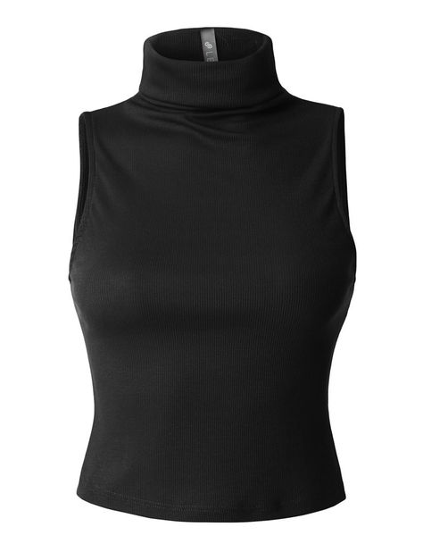 Black halter neck top Turtle Neck Sleeveless Top, Ribbed Turtleneck Top, Sleeveless Turtleneck Top, Badass Outfit, Womens Sleeveless Tops, Sleeveless Turtleneck, Womens Turtleneck, Feminine Silhouette, Turtleneck Top