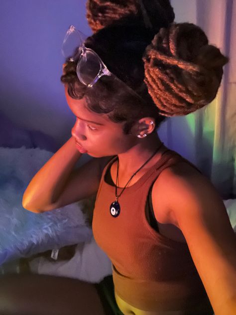 Loc Petal Space Buns, Space Buns Dreads, Locs Hairstyles Buns, 2 Buns Loc Style, Locs With Buns, Space Buns On Locs, Space Bun Locs, Space Buns With Locs, Locs Hairstyles Bun