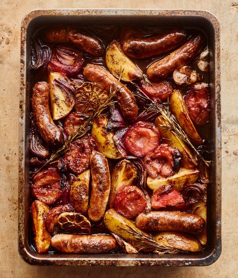 Mary Berry Sausage Red Pepper Hot Pot | BBC2 Simple Comforts Spicy Pulled Pork, Chicken Tray Bake, Sour Plum, Ottolenghi Recipes, Cabbage And Potatoes, Winter Cooking, Sweet And Sour Sauce, Chicken Spices, Kitchen Shelf