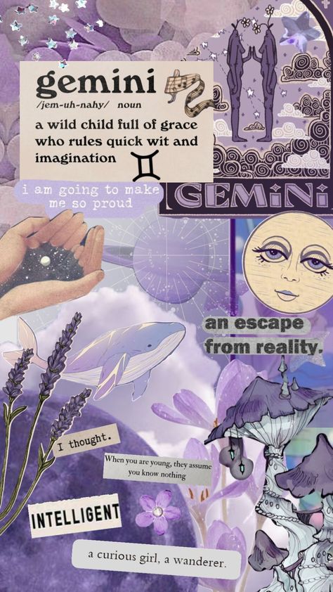 Gemini ♊️ #gemini #zodiac #purple #stars #intelligent #vintage #moon #quotes #twins #vintage #aesthetic #lavender #flowers #vibes #wallpaper Gemini Anime Art, Zodiac Wallpaper Gemini, Gemini Purple Aesthetic, Purple Gemini Wallpaper, Gemini Asthetic Picture Wallpaper, Purple Gemini Aesthetic, Gemini Witch Aesthetic, Gemeni Wallpapers, June Gemini Aesthetic