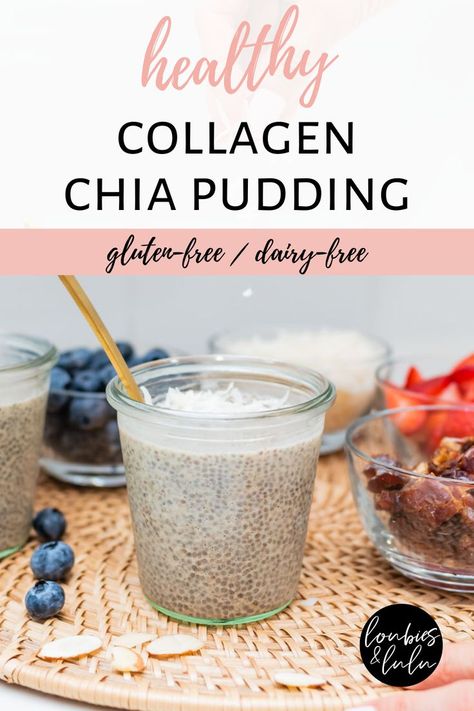 Collagen Chia Seed Pudding, Collagen Chia Pudding, High Protein Dairy Free Snacks, Collagen Desserts, Collagen Pudding, Collagen Snacks, Collagen Oatmeal, High Protein Chia Pudding, Ivf Diet