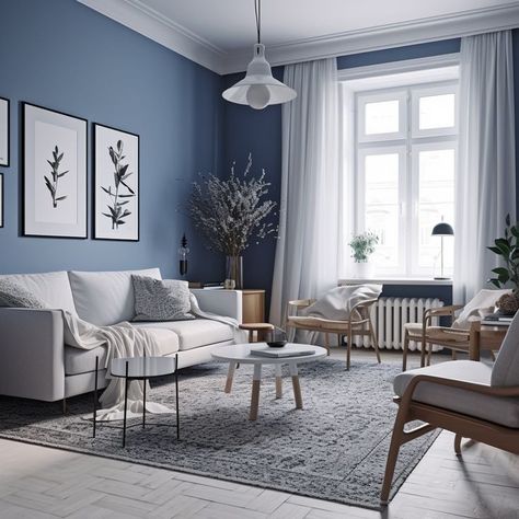 White Scandinavian Living Room, House Color Schemes Interior, House Interior Ideas, Blue Living Room Decor, White Room Decor, Design House Interior, Interior Design House, Apartment Living Room Design, Living Room Decor Inspiration