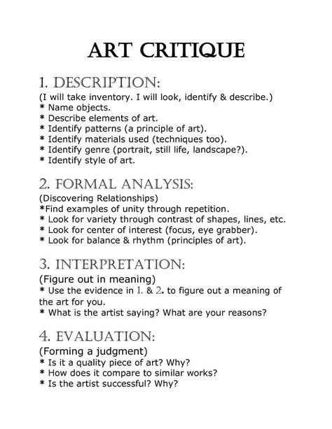 Art Critique Worksheet, Art Fauvisme, Classe D'art, Art Analysis, Art Critique, Art Handouts, High School Art Lessons, Art Criticism, Istoria Artei