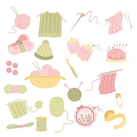 Vector set of crochet and knitting tools | Premium Vector #Freepik #vector #clipart #textile #basket #supplies Crochet Illustration Art, Crochet Sketch, Crochet Vector, Knitting Vector, Crochet Poster, Knit Drawing, Crochet Illustration, Textile Basket, Crochet Drawing