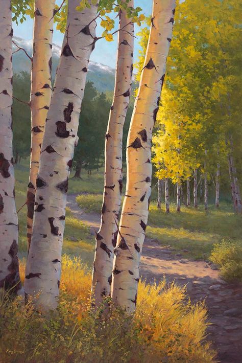 Paintings Of Aspen Trees, Aspens Painting, Aspen Painting, 자작나무 그림, Aspen Trees Painting, Woods Painting, Class Painting, 숲 사진, Birch Tree Art