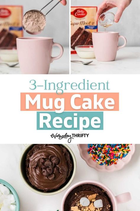 Looking for budget-friendly dessert recipes? You have to try out this 3-ingredient mug cake recipe that is so easy and affordable. Cake In A Mug Microwave, Mug Cake Cake Mix, Cake Mix Mug Cake, Microwave Cake Mix, Cake With No Eggs, Microwave Cupcake, Microwave Cake Recipe, Mug Dessert Recipes, 3 Ingredient Mug Cake