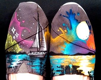 hand painted toms – Etsy Vans With Socks, Nautical Shoes, Hand Painted Toms, Shoe Painting, Marine Design, How To Wear Vans, Painted Toms, Cheap Toms Shoes, Painted Canvas Shoes