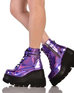 Combat Boots, Lace Up Boots, Glitter Boots - iHeartRaves Shoes Demonia, Rave Shoes, Funny Shoes, Shoulder Jewelry, Demonia Shoes, Edm Outfits, Special Occasion Shoes, Glitter Boots, Neon Purple