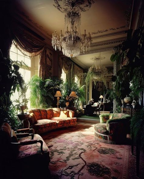 Victorian Bohemian Decor, Regency Interior, Mediterranean Living Room, Mediterranean Living, Dark Home Decor, Inspire Me Home Decor, Maximalist Decor, Victorian Decor, Room With Plants