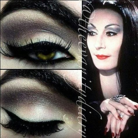 Morticia Addams makeup Gothic Make Up, Morticia Addams Makeup, Addams Makeup, Morticia Addams Costume, Addams Family Musical, Halloweenský Makeup, Addams Family Costumes, Morticia Addams, Gothic Makeup