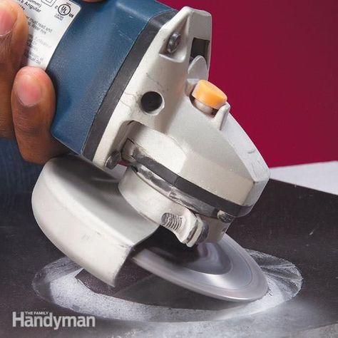 Learn to cut perfect circles and holes in stone and ceramic tile. It's quick and easy using an angle grinder and diamond blade. Diy Tile Shower, Tile Countertops Kitchen, The Family Handyman, Modern Flooring, Tile Countertops, Diy Tile, Tile Saw, Tile Projects, Family Handyman