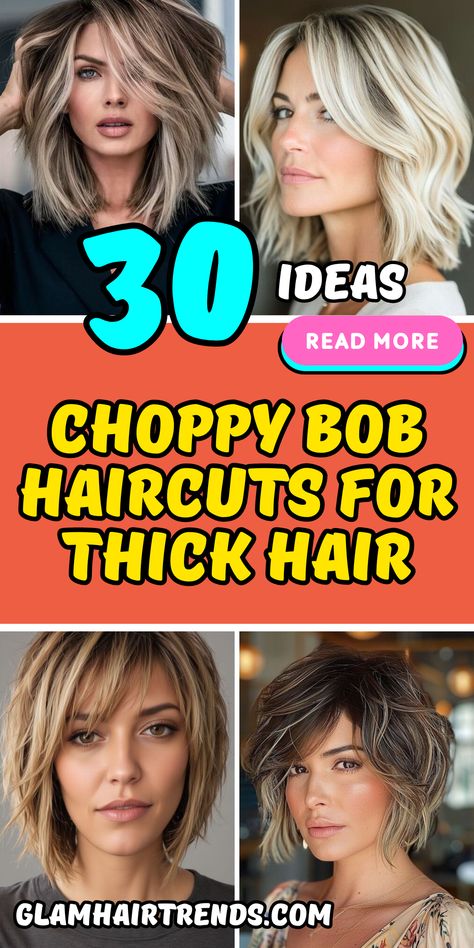 Choppy Bob Haircuts for Thick Hair: The Ultimate Style Guide Short Haircuts With Bangs Round Face, Short Hair Cuts For Women Thick Wavy, Choppy Bob Haircuts For Thick Hair, Short Thick Hair Styles For Women, Thick Straight Hair Haircut, Best Short Haircuts For Round Faces, Short Haircuts For Thick Wavy Hair, Choppy Bob For Thick Hair, Edgy Bob Haircuts