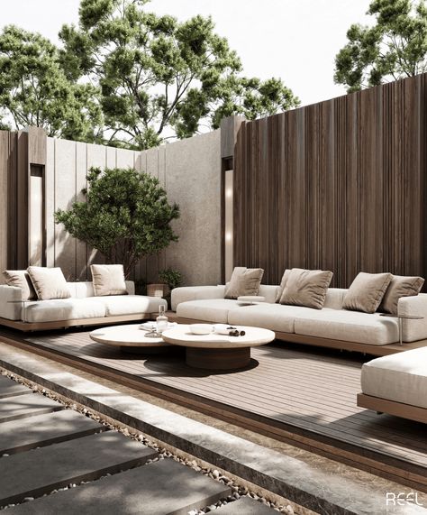 Villa Garden Landscape :: Behance Inside Garden Ideas Interiors, Villa Garden Design Landscaping, Terrace Landscape Design, Villa Landscape Design, Landscape Villa, Villa Landscape, Terraced Landscaping, Garden Wall Designs, Dubai Houses