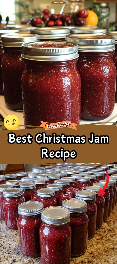 Christmas Jam Christmas Jam Recipes Canning, Spiced Christmas Jam Recipes Homemade, Canned Christmas Jam, Jelly Gift Ideas, Canning Christmas Jam, Spicy Christmas Jam, Freshtech Jam And Jelly Maker Recipes, Christmas Jam Recipes No Pectin, Christmas Jam Canning Recipe