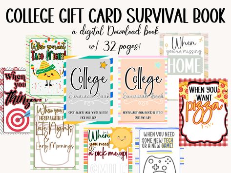 College Survival Gift Card Book Graduation Gift Graduation Gift Ideas College Diy, Graduation Gift Card Book Ideas, Gift Card Ideas For College Students, Graduation Gift Card Book, College Gift Card Book Free Printable, Gift Card Book Ideas, College Gift Card Book, College Survival Gift Card Book, Gift Card Book