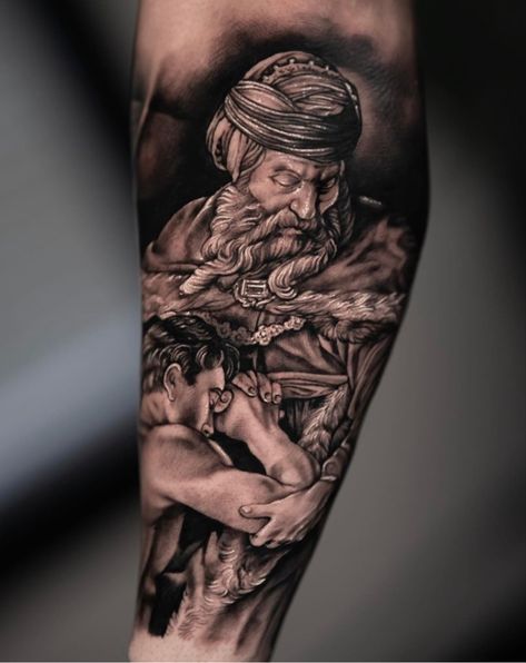 Prodigal Son Tattoo Ideas, Prodigal Son Tattoo, Samson Tattoo, Ezekiel Bible, Return Of The Prodigal Son, Biblical Tattoos, Bible Tattoos, Son Tattoo, The Prodigal Son