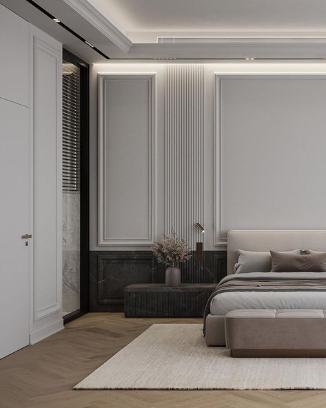 Neo Classic Master Bedrooms Decor, Neoclassical Bedroom Luxury, Simple Classic Bedroom, Classical Bedroom Design, Bedroom New Classic, French Modern Bedroom, Luxurious Bedrooms Master Romantic, Neoclassic Bedroom Design, Minimalist Beds