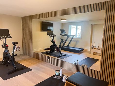 Creating a Home Gym – One of our Best Home Updates Yet — Tara Nelson Designs Gym Wall Paneling, At Home Gym Ideas, Home Gym Lighting, Small Gym Room Ideas, Small Gym Room, Home Gym Studio, Home Gym Diy, Home Gym Design Luxury, Basement Workout Room