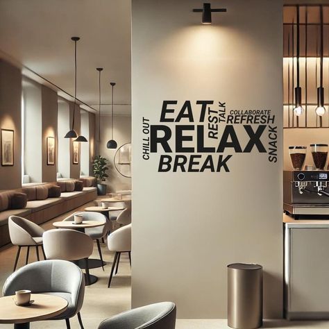 Create a welcoming and inspiring atmosphere in your break room with this motivational wall decal! ☕✨ Designed to uplift and energize employees, this peel and stick vinyl decal is perfect for offices, staff lounges, and workplace cafeterias. Whether you're looking for a fun coffee-themed design, an encouraging quote, or a sleek modern aesthetic, this wall sticker helps transform any break area into a relaxing and positive space. Removable but not reusable, it's made from durable, high-quality glossy vinyl (matte black available for a sophisticated look). 🏢 Perfect for office break rooms, staff lounges, and workplace cafeterias. 🎨 Available in multiple sizes and glossy vinyl colors to match your decor. 🖤 Black matte vinyl available for a sleek, professional appearance. ☕ Peel-and-stick ap Break Room Decorating Ideas, Small Break Room Ideas, Office Coffee Area, Break Area, Staff Lounge, Office Break Room, Office Wall Design, Sign Business, Coffee Area