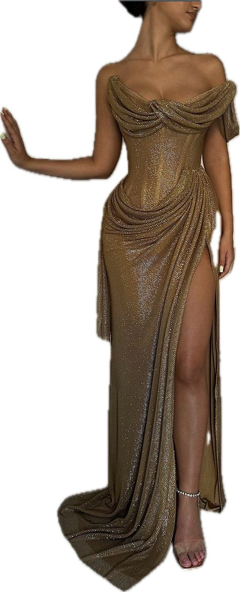 Unique Gold Prom Dresses, Gold Glitter Evening Dress, Brown And Gold Prom Dress, Brown Glitter Dress, Gold Dress Long Classy, Long Gold Dress, Golden Prom Dress, Gold Mermaid Prom Dresses, Brown Prom Dress