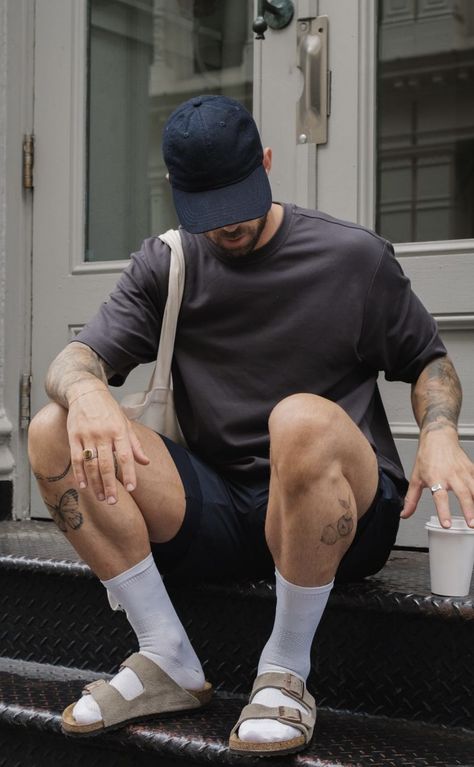 Birkenstock Outfit Men Socks, Birkenstock Slides Outfit, Men’s Birkenstocks Outfit, Mens Sandals Outfit, Mens Birkenstocks Outfit, Italian Summer Outfits Men, Birkenstock Outfit Men, Socks Outfit Men, Birkenstock Sandals Men