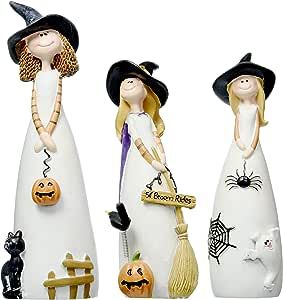 3 Piece Witch Statues Halloween Decorations, Cute Party and Home Decor and Fall Accents, Classic Witches Hats, Cat, Ghost, Crow, and Pumpkins Halloween Room Decor, Ceramic Figurines Witch Halloween Decorations, Halloween Decorations Cute, Witch Decorations, Witches Hats, Witch Figurines, Halloween Room, Black Witch Hat, Cat Ghost, Halloween Witch Decorations