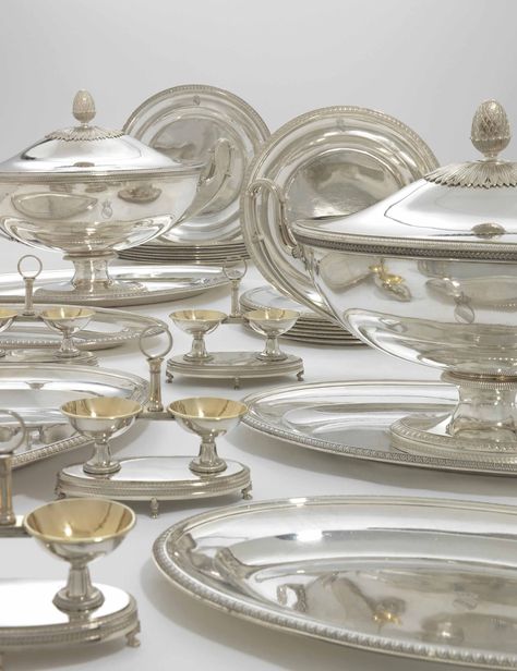 A FRENCH SILVER PART DINNER-SERVICE | MARK OF MARTIN-GUILLAUME BIENNAIS, PARIS 1798-1819 | Christie's Silver Service, Edith Wharton, Silver Tea Set, Luxury Tableware, Dinner Service, Silver Tea, Silver Flatware, Tea Service, Dinner Sets