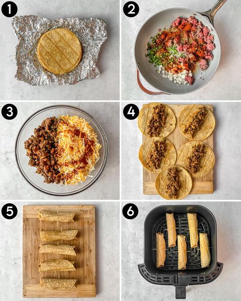 Healthy Beef Taquitos, Homemade Taquitos Ground Beef, Homemade Taquitos Beef Air Fryer, Air Fryer Beef Tacos, Beef Taquitos Recipe Air Fryer, Cheesy Beef Taquitos, Flautas In Air Fryer, Air Fry Taquitos, Air Fryer Taquitos Beef