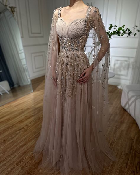 la72390 Arabic Luxury, Dubai Evening, Turkish Dress, Beaded Formal Dress, Dresses Luxury, Wedding Party Dress, Formal Dresses For Weddings, Evening Formal, Cape Dress