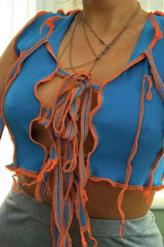 Blushmark Blue Tank Tops, Fall Bottoms, Colorful Crop Tops, Spring Fashion Casual, Summer Crop Tops, Crop Top And Shorts, Fashion Top, Blue Tank Top, Sleeveless Crop Top