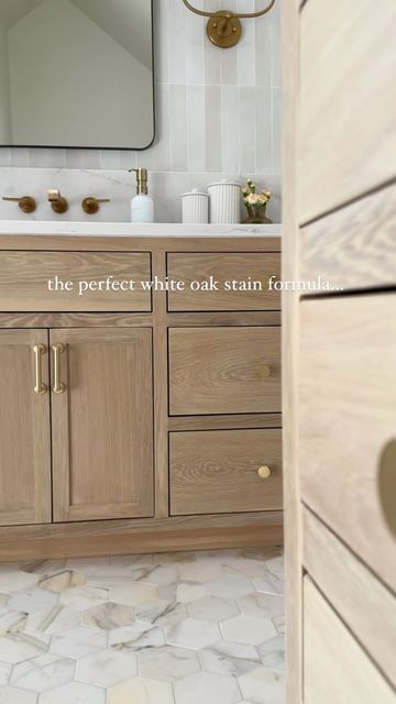 Wood Vanities Bathroom, Oak Vanity Bathroom, White Oak Stain, Oak Bathroom Cabinets, 90s Home, Oak Bathroom Vanity, Paint Store, Lake House Kitchen, Oak Bathroom