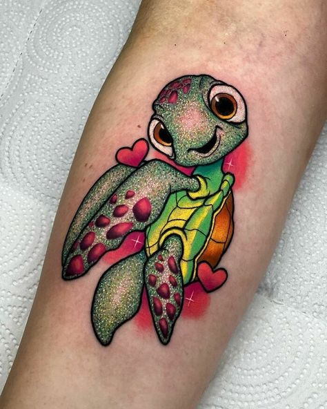 Glitter Tattoo Permanent Disney, Turtle Tattoo Designs, Petit Tattoo, Disney Tattoo, Tatuaje A Color, Turtle Tattoo, Glitter Tattoo, Different Tattoos, Girly Tattoos