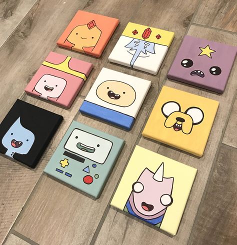 DIY Adventure Time Mini Paintings Pintura Hippie, Mini Tela, Mini Toile, Disney Canvas Art, Aktiviti Kanak-kanak, Arte Doodle, Desen Realist, Small Canvas Paintings, Hippie Painting