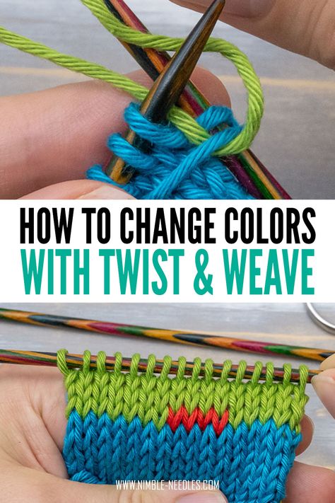 Changing Colors In Knitting, Wool Colours, Knitting 101, Twist Weave, Knitting Hacks, Knitting Help, Knitting Stitches Tutorial, Knitting Basics, Beginner Knitting Patterns