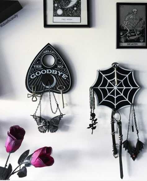 🦇INSTAGRAM GIVEAWAY ALERT🦇Which one of these spooky @sourpussclothing 🗝 Holders is your fave, Witches?- 🌙 or 🕸 ?- Win the one you like!✨Just Share this image using #sourpusscandy ✨ Follow @deathcandy & @sourpussclothing ✨ Tag 2 friends✨ Share... Goth Houses, Goth Bedroom, Gothic Room, Gothic Bedroom, Giveaway Alert, Horror Decor, Dark Home Decor, Goth Home, Goth Home Decor