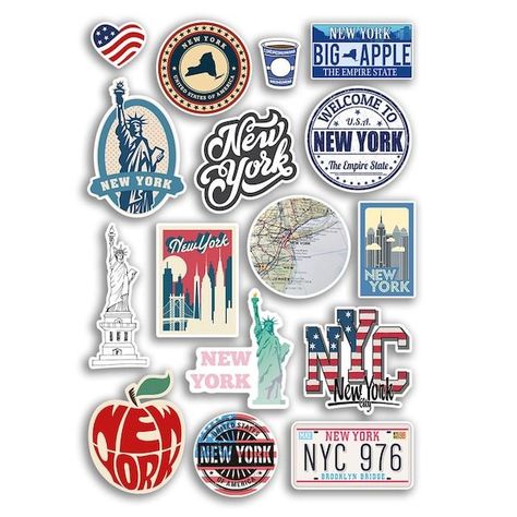 New York Landmarks Stickers. Show your love for the Big Apple with these stylish stickers. #newyork #landmarks . #City_Stickers_Design #Travel_Stickers_Printable #City_Stickers #A4_Sticker City Stickers Design, Nyc Stickers, Nyc Scrapbook, Travel Stickers Printable, City Stickers, A4 Sticker, Culture Aesthetic, New York Landmarks, America City