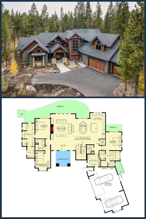 Mansion Cabin, Master Suite Floor Plans, Lodge Floor Plans, Mountain Craftsman House Plans, House Floorplan, Story Mountain, Mountain Craftsman, Lodge House, Floor Plan Layout